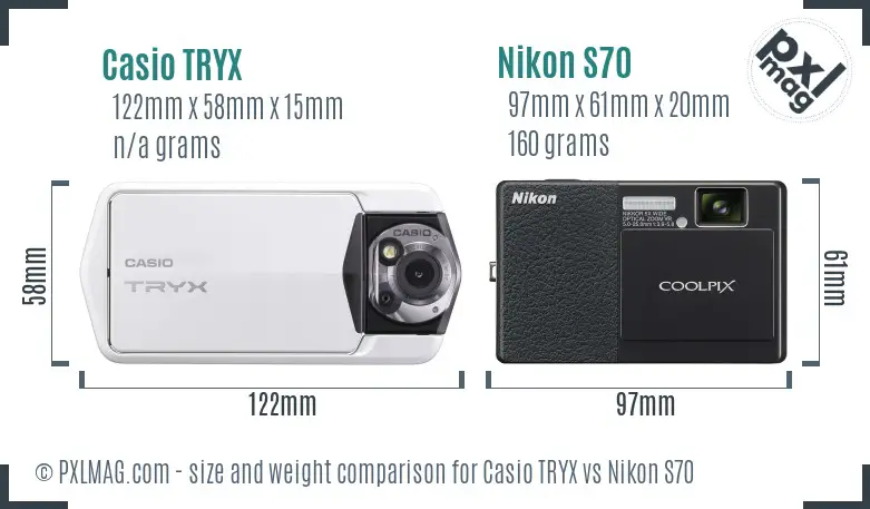 Casio TRYX vs Nikon S70 size comparison
