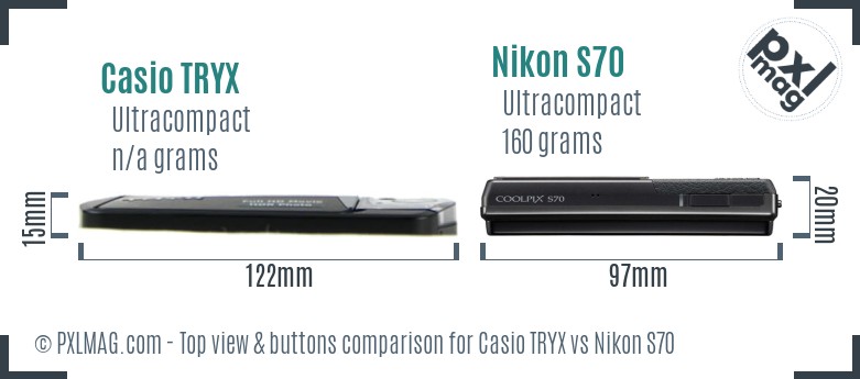 Casio TRYX vs Nikon S70 top view buttons comparison