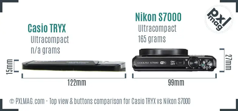 Casio TRYX vs Nikon S7000 top view buttons comparison