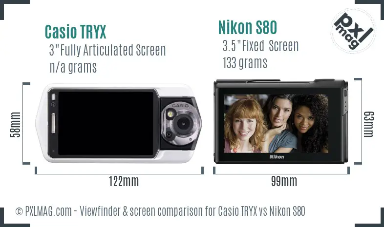 Casio TRYX vs Nikon S80 Screen and Viewfinder comparison
