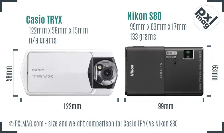Casio TRYX vs Nikon S80 size comparison