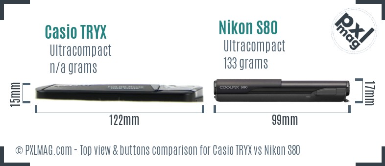 Casio TRYX vs Nikon S80 top view buttons comparison