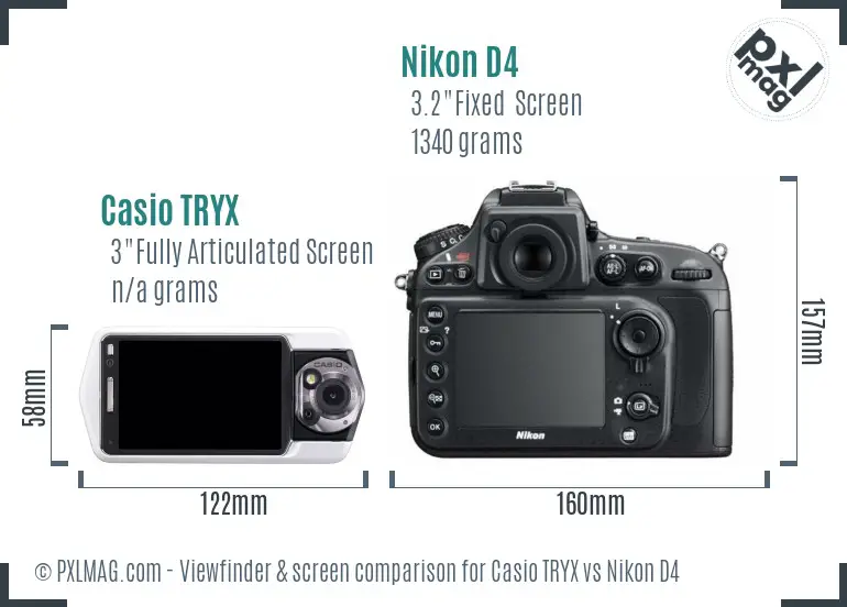 Casio TRYX vs Nikon D4 Screen and Viewfinder comparison