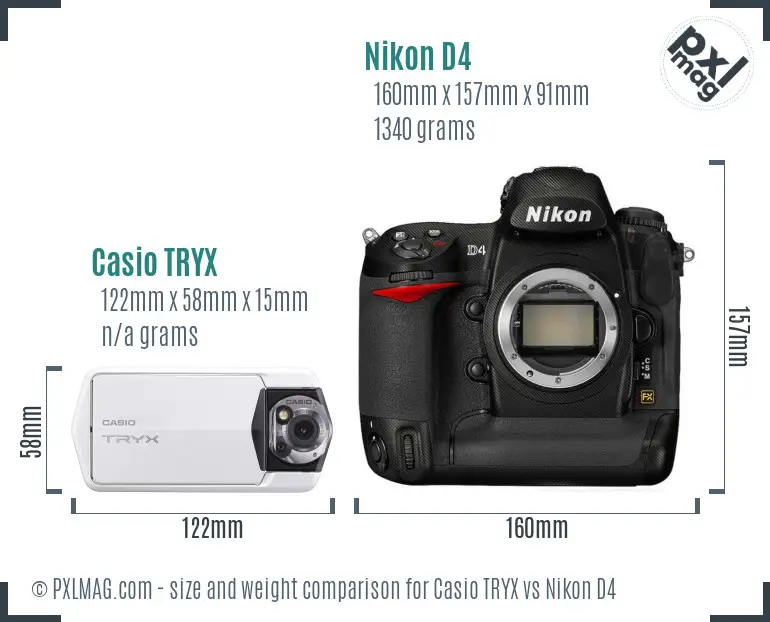 Casio TRYX vs Nikon D4 size comparison