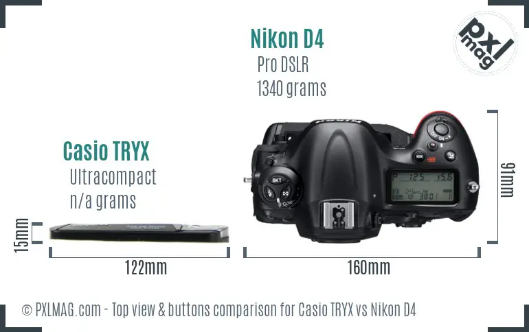 Casio TRYX vs Nikon D4 top view buttons comparison