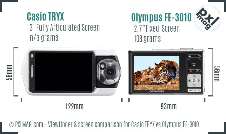 Casio TRYX vs Olympus FE-3010 Screen and Viewfinder comparison