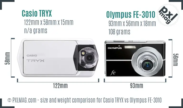 Casio TRYX vs Olympus FE-3010 size comparison