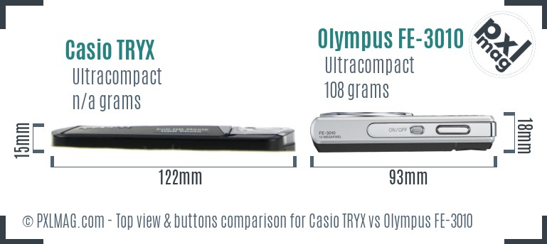 Casio TRYX vs Olympus FE-3010 top view buttons comparison