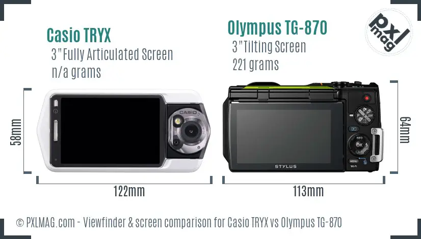Casio TRYX vs Olympus TG-870 Screen and Viewfinder comparison