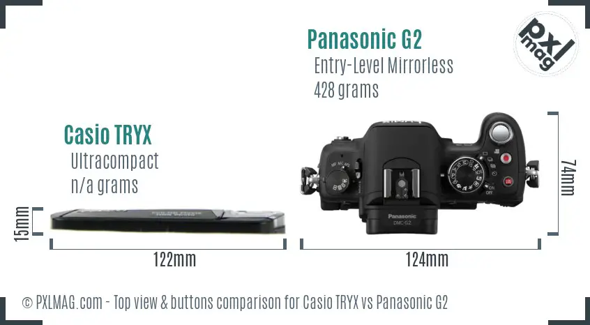 Casio TRYX vs Panasonic G2 top view buttons comparison