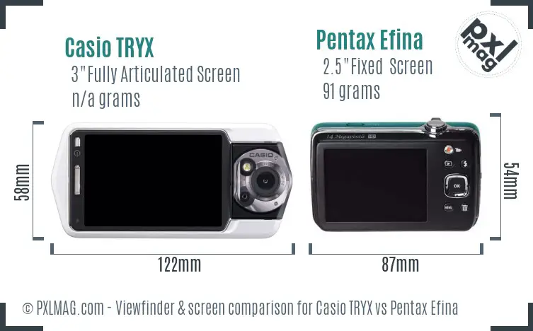 Casio TRYX vs Pentax Efina Screen and Viewfinder comparison
