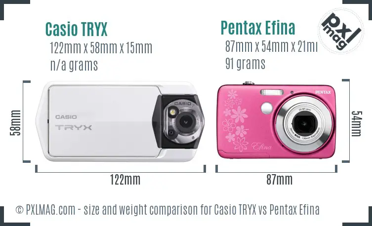 Casio TRYX vs Pentax Efina size comparison