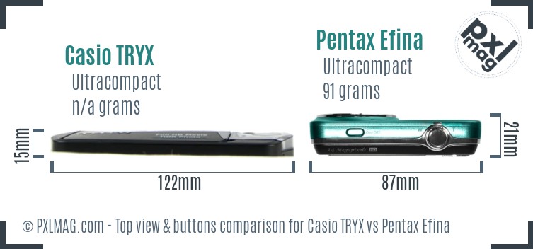 Casio TRYX vs Pentax Efina top view buttons comparison