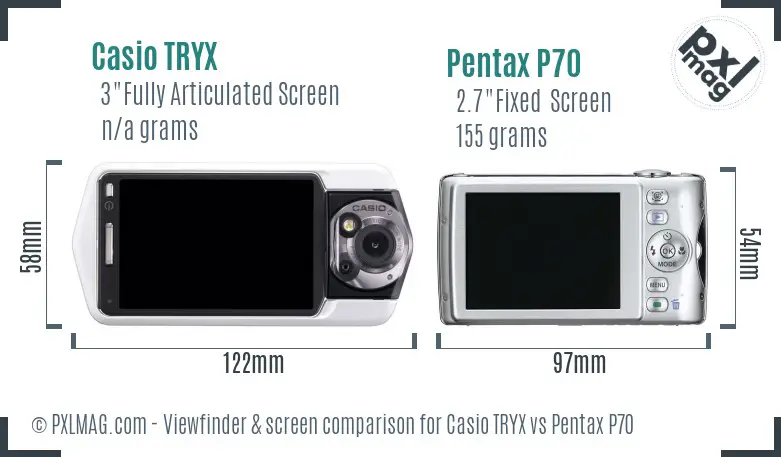 Casio TRYX vs Pentax P70 Screen and Viewfinder comparison