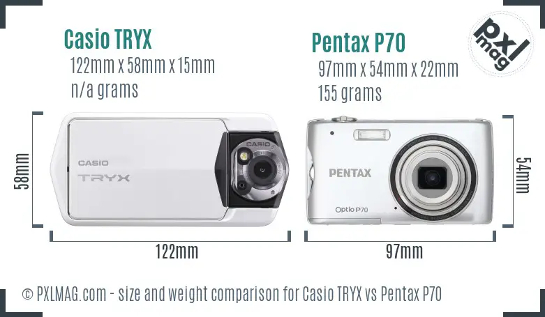 Casio TRYX vs Pentax P70 size comparison