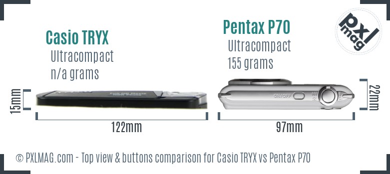 Casio TRYX vs Pentax P70 top view buttons comparison