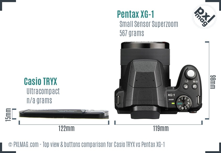Casio TRYX vs Pentax XG-1 top view buttons comparison
