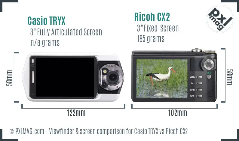 Casio TRYX vs Ricoh CX2 Screen and Viewfinder comparison