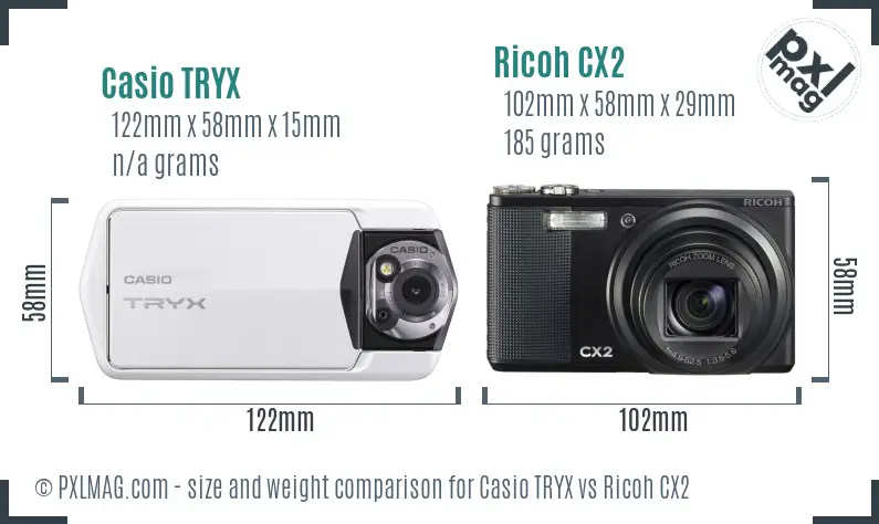 Casio TRYX vs Ricoh CX2 size comparison