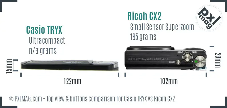 Casio TRYX vs Ricoh CX2 top view buttons comparison