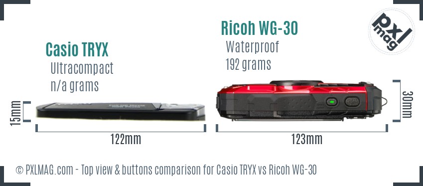 Casio TRYX vs Ricoh WG-30 top view buttons comparison