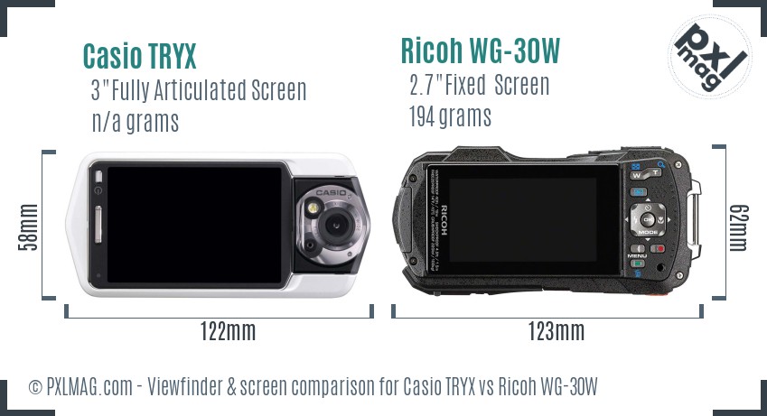 Casio TRYX vs Ricoh WG-30W Screen and Viewfinder comparison