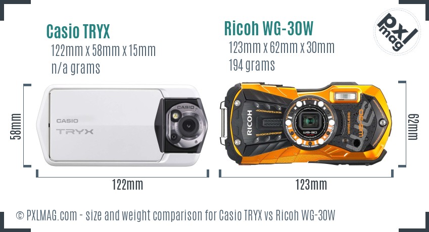 Casio TRYX vs Ricoh WG-30W size comparison