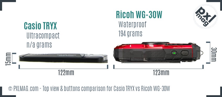 Casio TRYX vs Ricoh WG-30W top view buttons comparison
