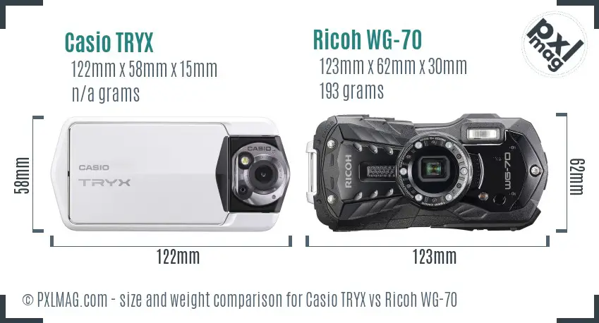 Casio TRYX vs Ricoh WG-70 size comparison Casio TRYX vs Ricoh WG-70 size comparison