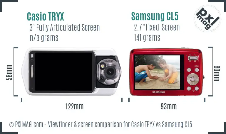 Casio TRYX vs Samsung CL5 Screen and Viewfinder comparison