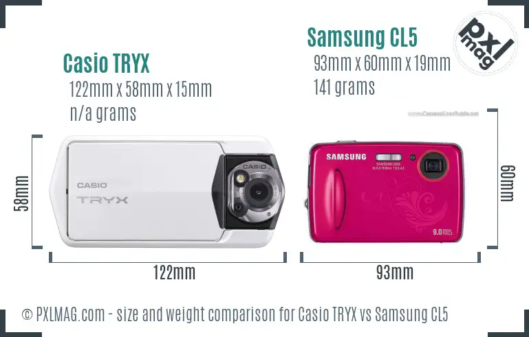 Casio TRYX vs Samsung CL5 size comparison