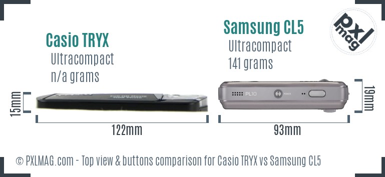 Casio TRYX vs Samsung CL5 top view buttons comparison