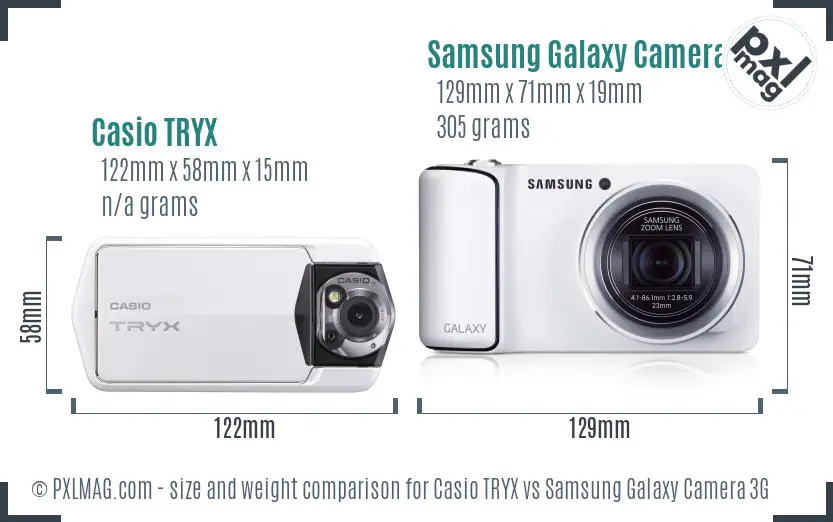 Casio TRYX vs Samsung Galaxy Camera 3G size comparison