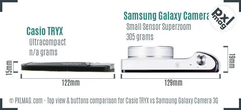 Casio TRYX vs Samsung Galaxy Camera 3G top view buttons comparison