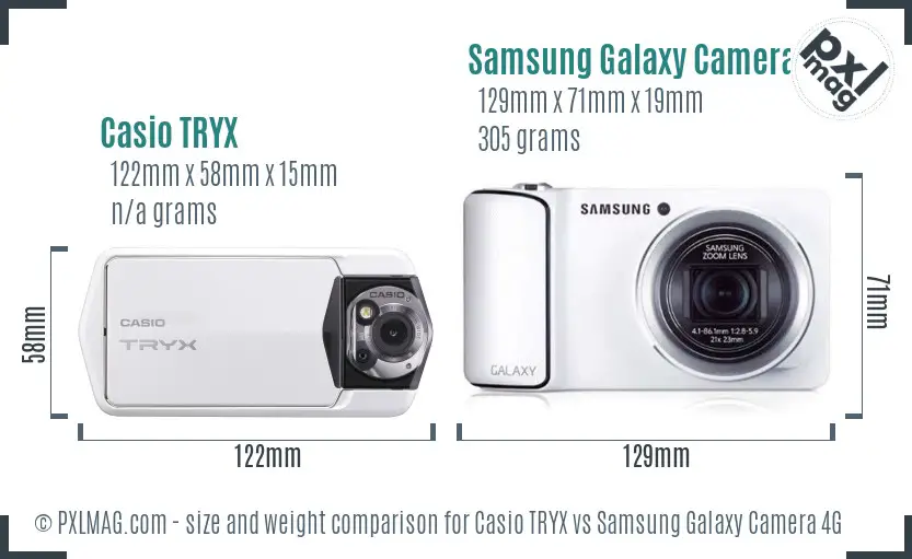 Casio TRYX vs Samsung Galaxy Camera 4G size comparison