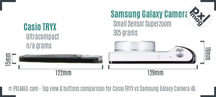 Casio TRYX vs Samsung Galaxy Camera 4G top view buttons comparison