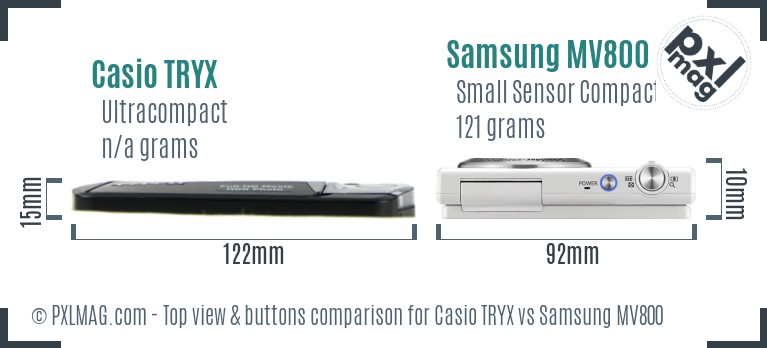 Casio TRYX vs Samsung MV800 top view buttons comparison Casio TRYX vs Samsung MV800 top view buttons comparison