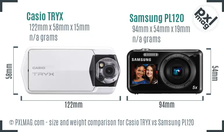 Casio TRYX vs Samsung PL120 size comparison