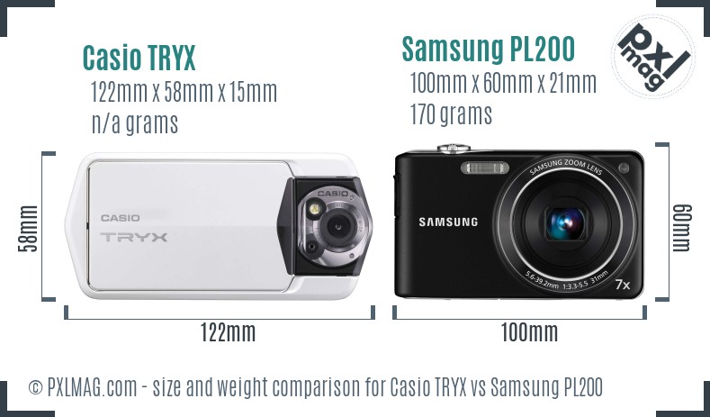 Casio TRYX vs Samsung PL200 size comparison