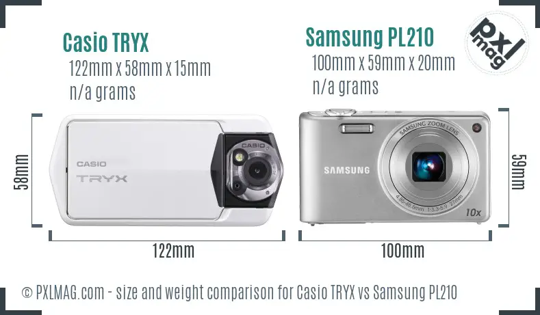 Casio TRYX vs Samsung PL210 size comparison