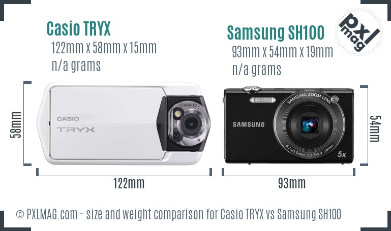 Casio TRYX vs Samsung SH100 size comparison