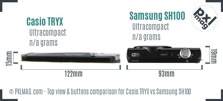 Casio TRYX vs Samsung SH100 top view buttons comparison