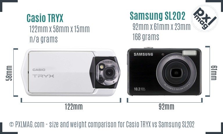 Casio TRYX vs Samsung SL202 size comparison