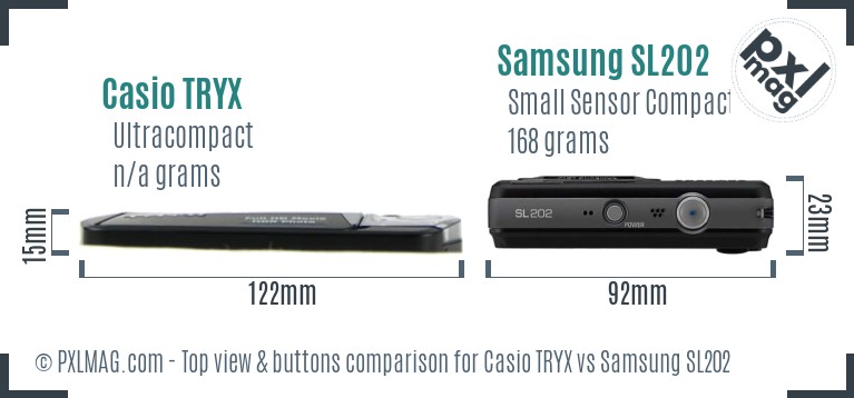 Casio TRYX vs Samsung SL202 top view buttons comparison