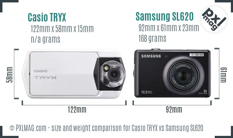 Casio TRYX vs Samsung SL620 size comparison
