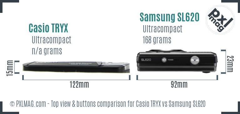 Casio TRYX vs Samsung SL620 top view buttons comparison