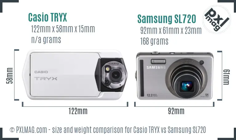 Casio TRYX vs Samsung SL720 size comparison