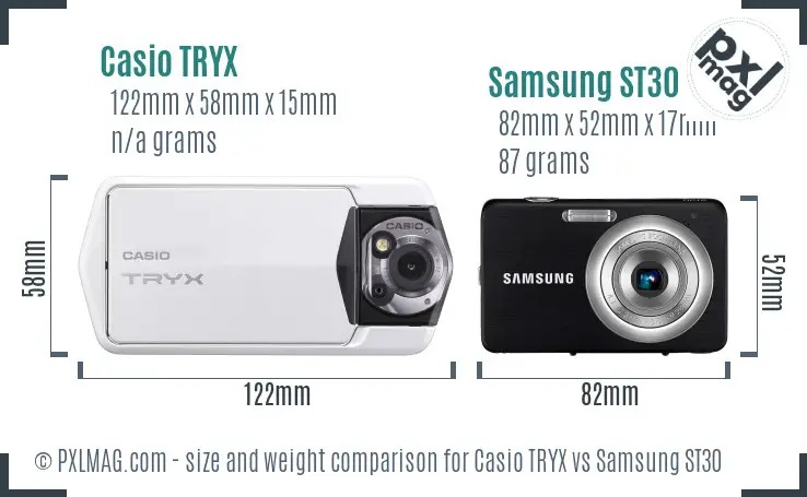 Casio TRYX vs Samsung ST30 size comparison