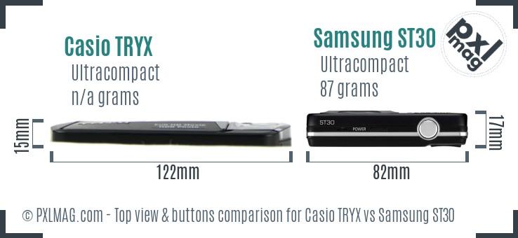 Casio TRYX vs Samsung ST30 top view buttons comparison