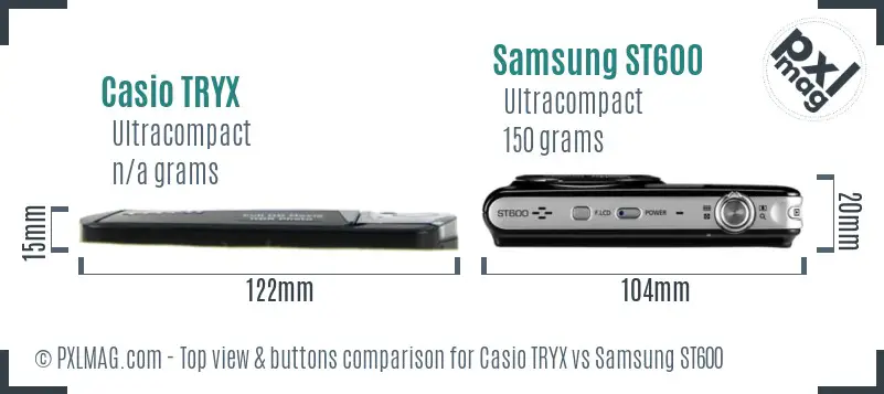 Casio TRYX vs Samsung ST600 top view buttons comparison Casio TRYX vs Samsung ST600 top view buttons comparison